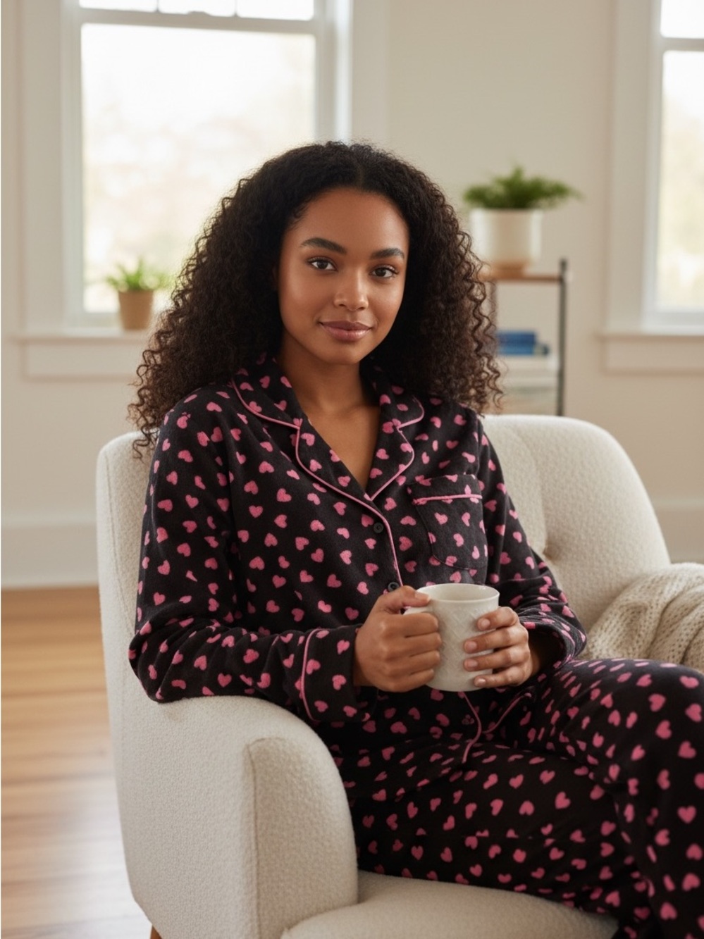 Kate Spade NWT Women’s Black & Pink Heart Print Pajama Top Only
